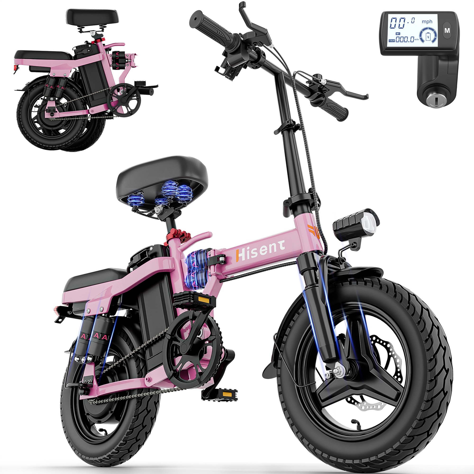 Hisent F9 Folding Electric Bike -PINK