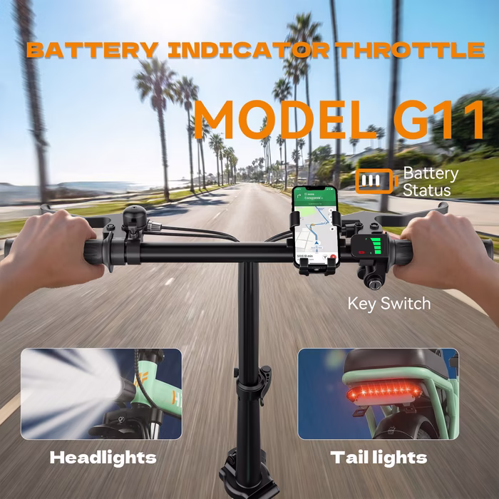 G11 Commuter Green Electric Bike With Battery Indicator