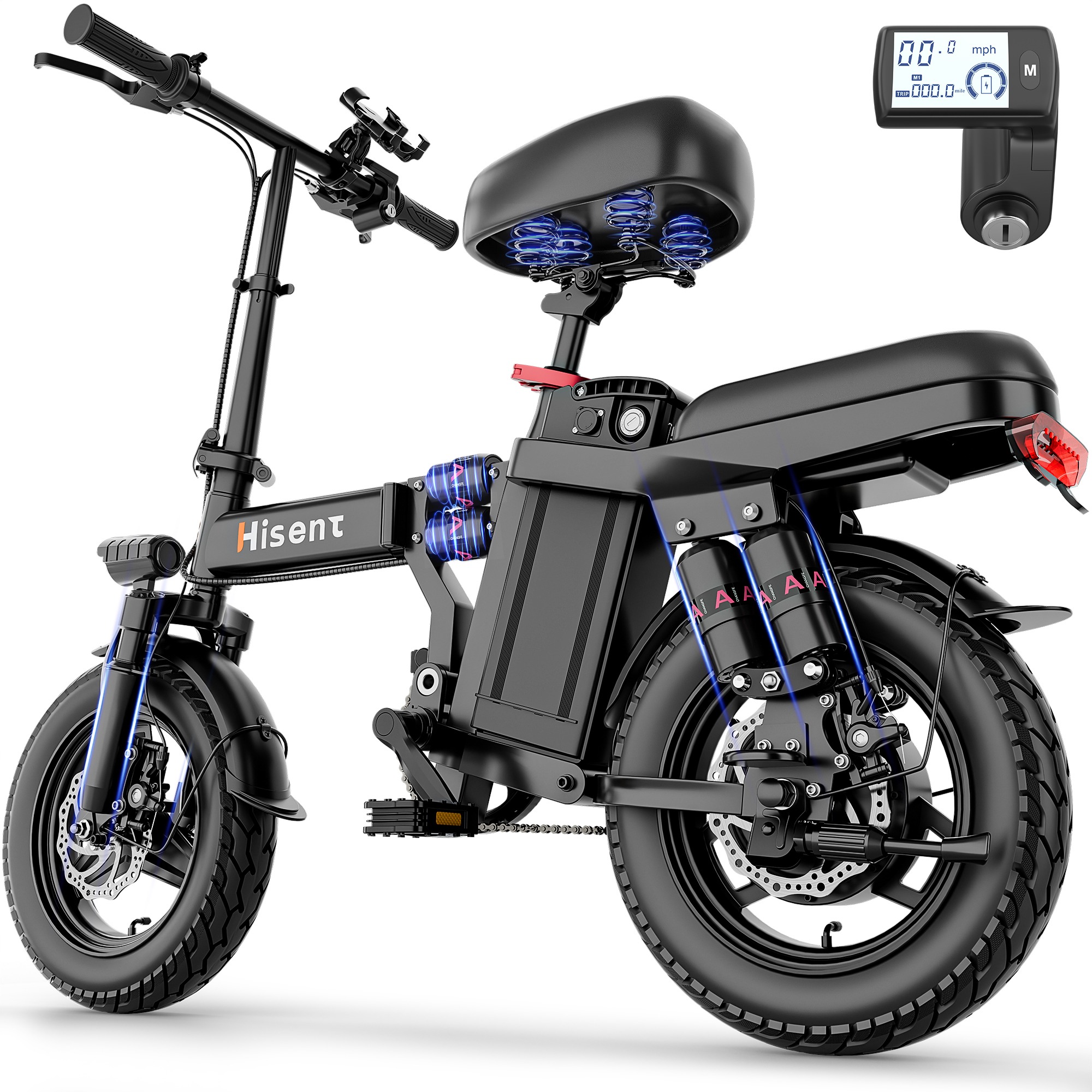 Hisent F8 Folding Electric Bike -Black