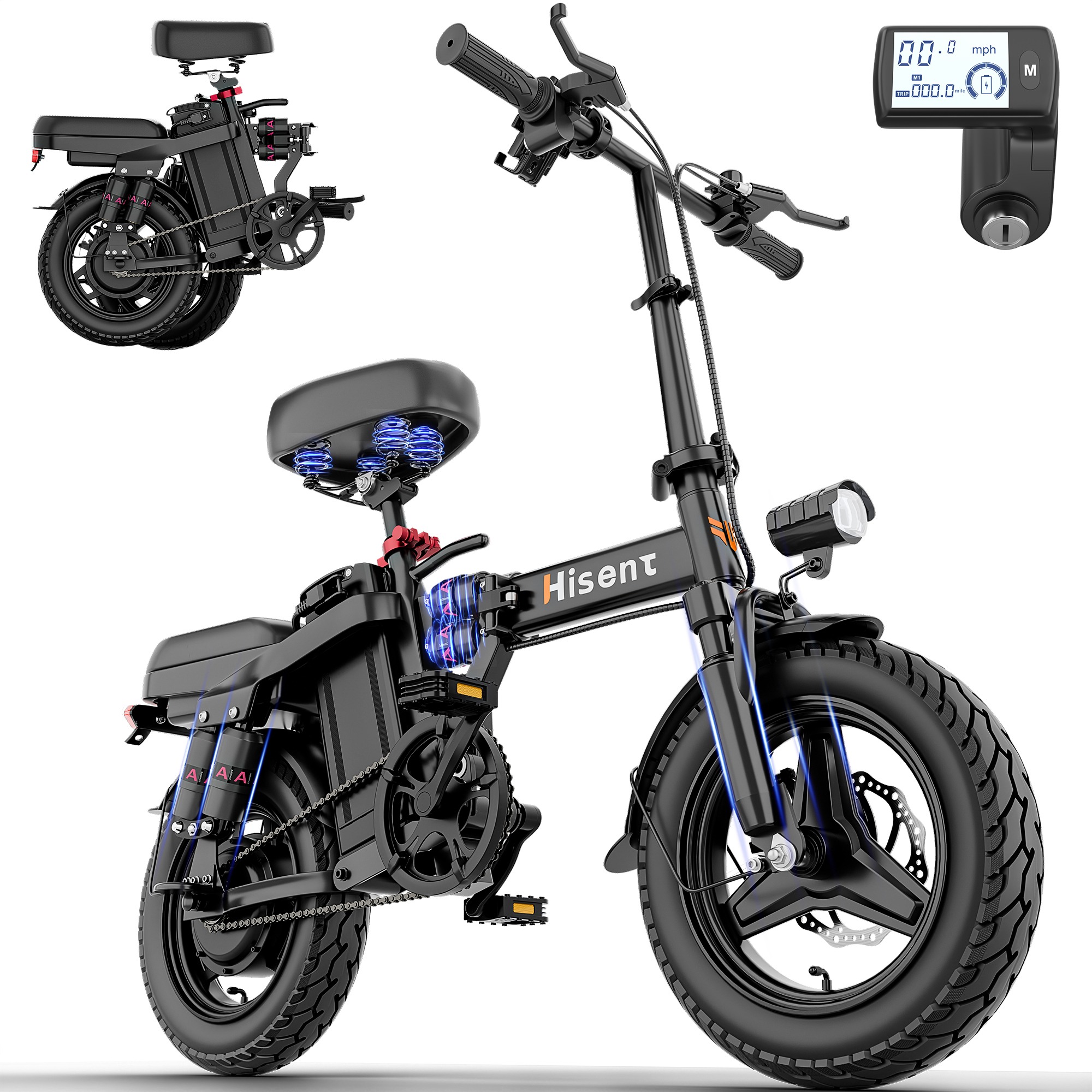 Hisent F9 Folding Electric Bike-Black